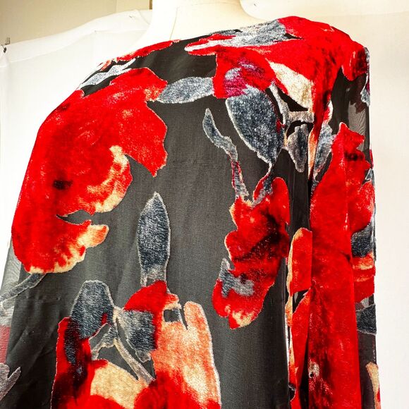 Neiman Marcus | Flocked Velvet Red and Cream and Black Dress | Sz 12 - Picture 9 of 14